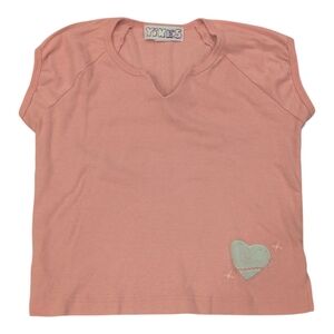 Yikes Y2K Peach Cap Sleeve T-shirt with Embroidered Heart - Sz Small
